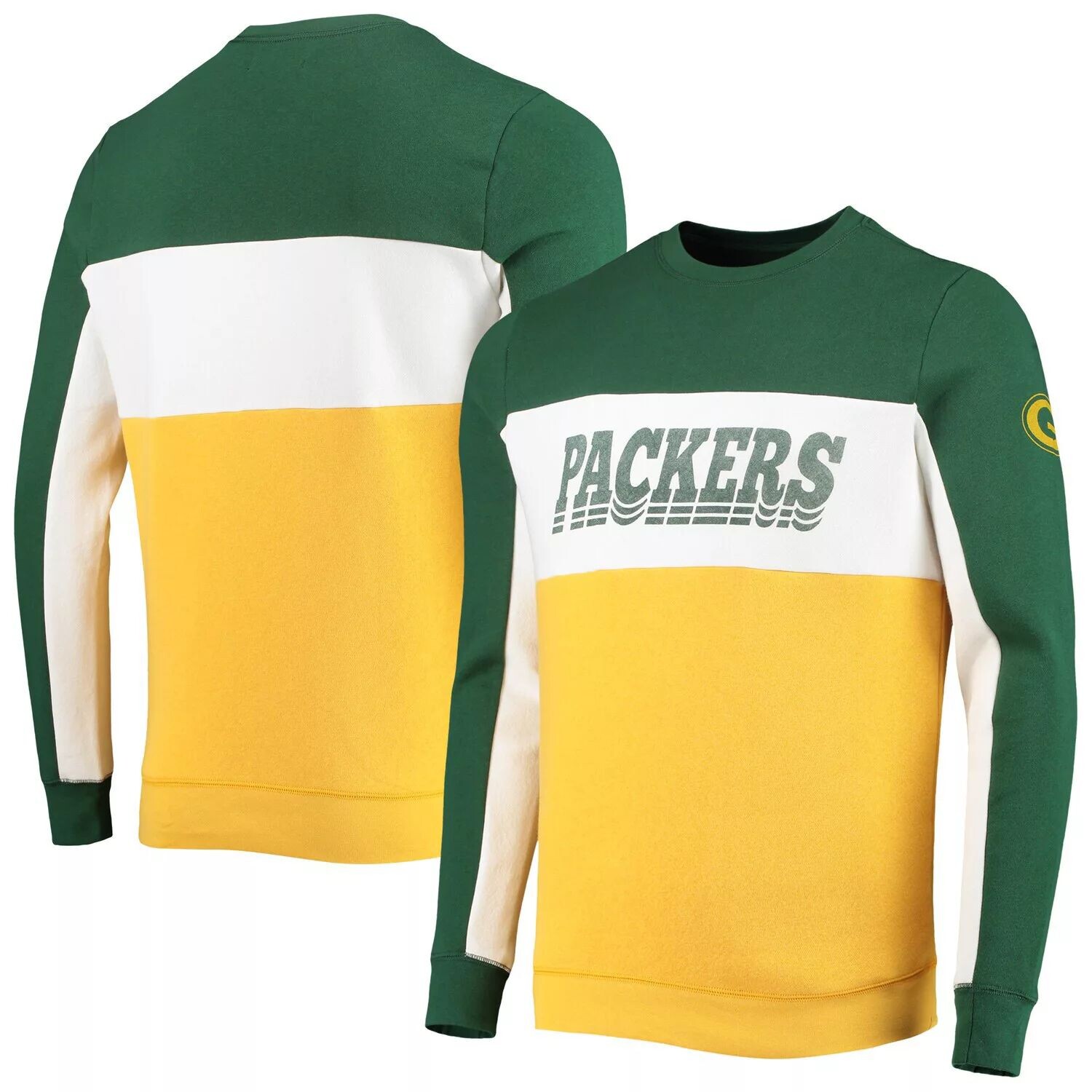 Мужской пуловер с цветными блоками, зеленый/золотой Green Bay Packers, толстовка
Мужской пуловер с цветными блоками, зеленый/золотой Green Bay Packers, толстовка