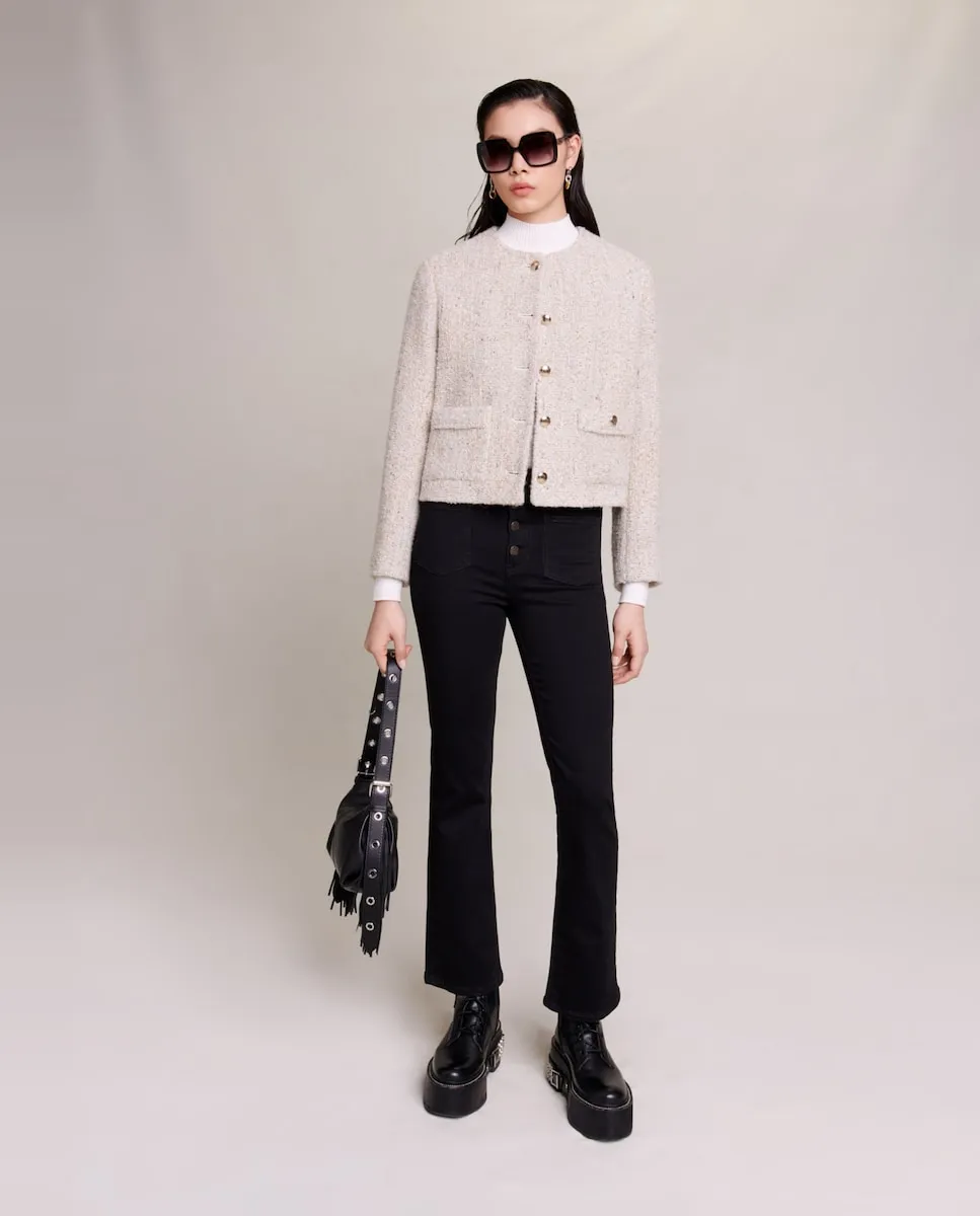 Женские расклешенные джинсы с высокой талией и застежкой на пуговицы Maje, черный
Женские расклешенные джинсы с высокой талией и застежкой на пуговицы Maje, черный