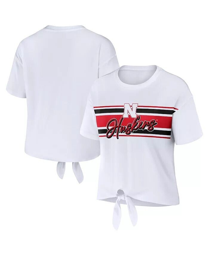 Женская белая укороченная футболка с узлом в полоску Nebraska Huskers спереди Wear By Erin Andrews
Женская белая укороченная футболка с узлом в полоску Nebraska Huskers спереди Wear By Erin Andrews