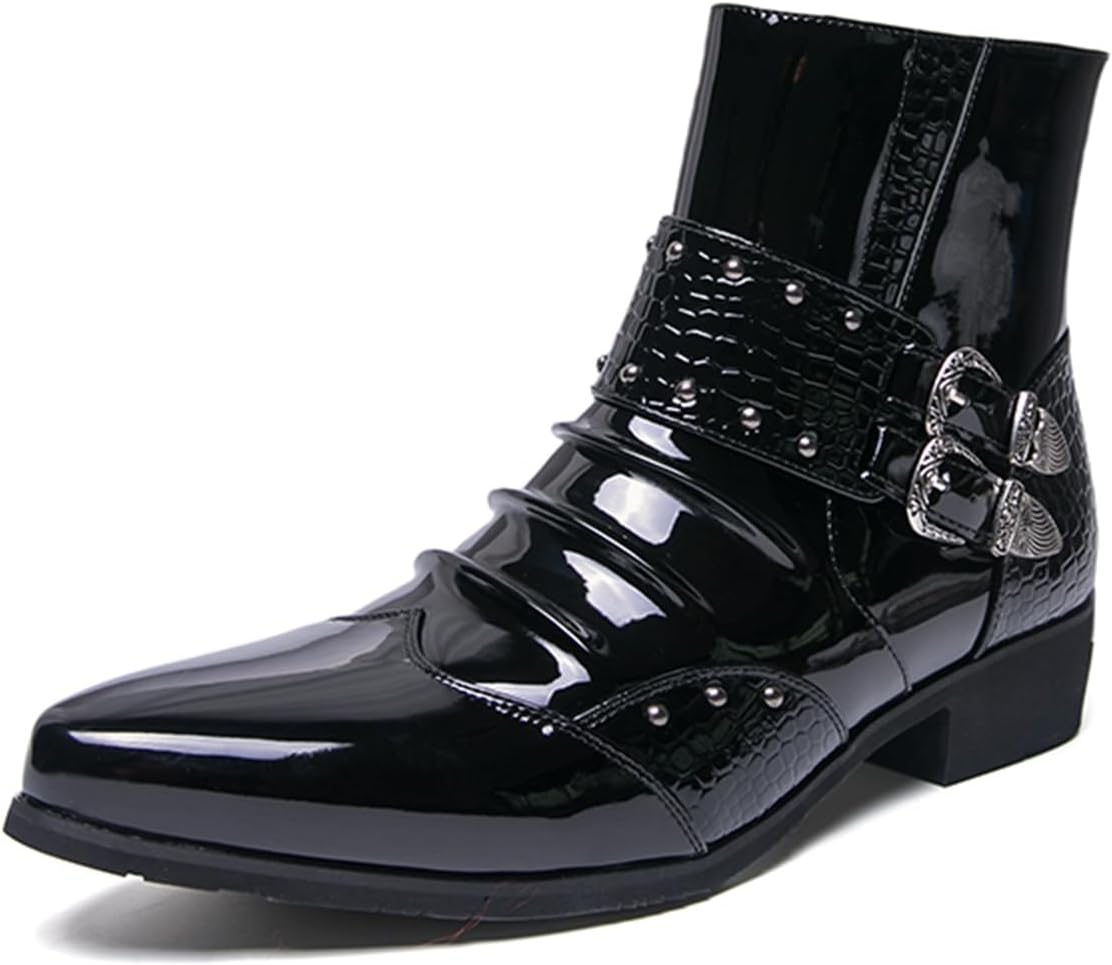 Мужские ботинки челси на низком массивном каблуке из лакированной кожи с рептильным тиснением, с боковой молнией, пряжкой и заклепками, с заостренным носком, легкие, мягкие, формальные, для свадьбы, офиса, деловых мероприятий Houdbdol, черный
Мужские ботинки челси на низком массивном каблуке из лакированной кожи с рептильным тиснением, с боковой молнией, пряжкой и заклепками, с заостренным носком, легкие, мягкие, формальные, для свадьбы, офиса, деловых мероприятий Houdbdol, черный