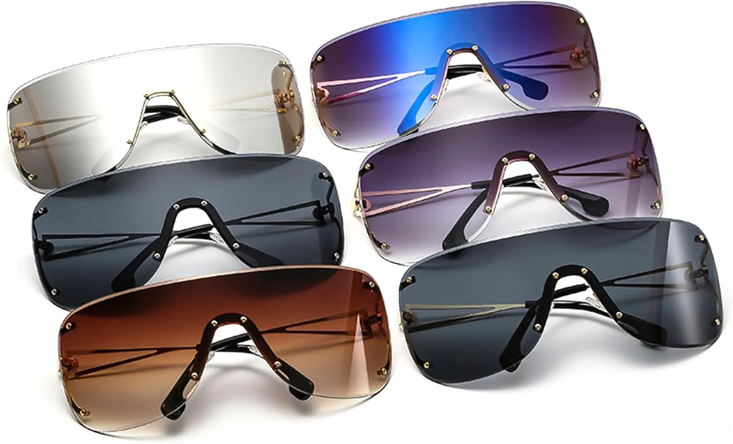 bullabulling Модные солнцезащитные очки-маска большого размера для женщин и мужчин, безободковые солнцезащитные очки-щитки Piot с защитой от УФ-излучения UV400, Gray
bullabulling Модные солнцезащитные очки-маска большого размера для женщин и мужчин, безободковые солнцезащитные очки-щитки Piot с защитой от УФ-излучения UV400, Gray