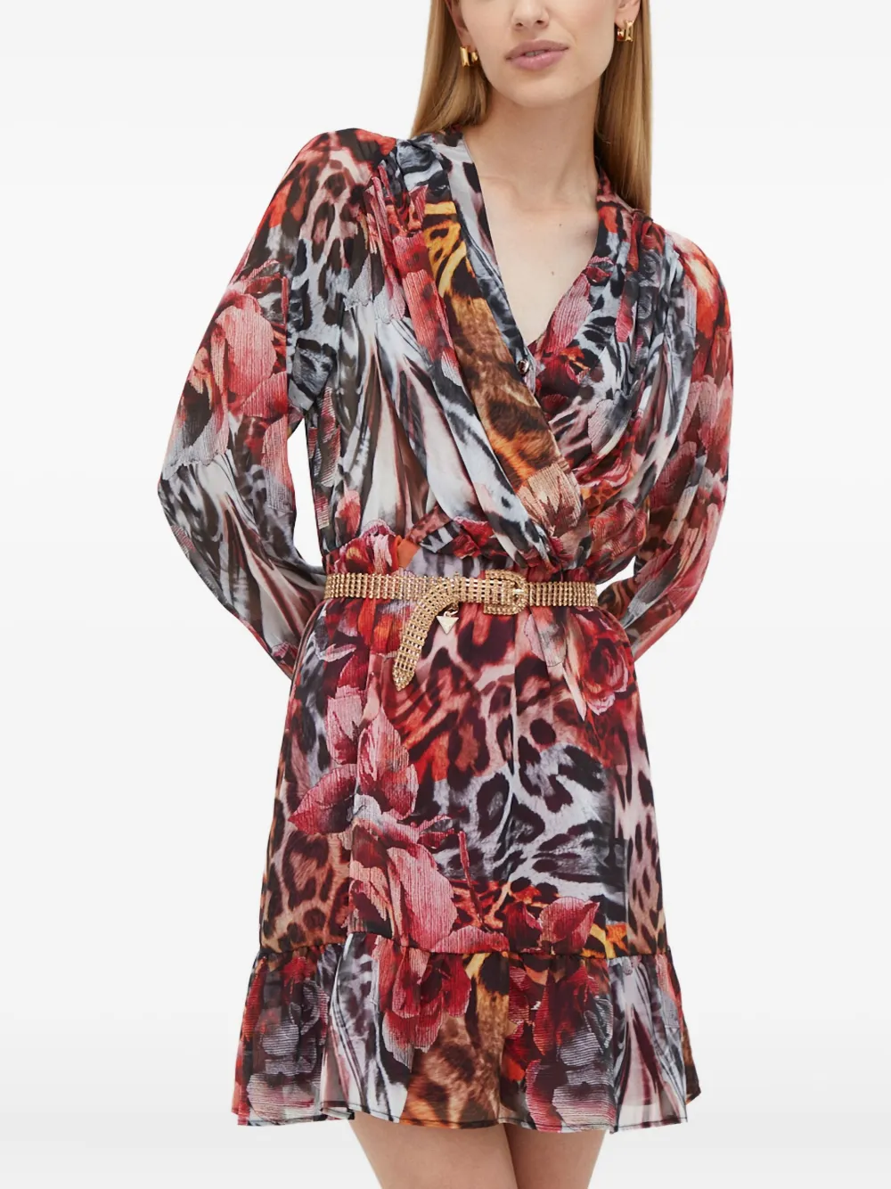 Мини-платье с животным принтом и V-образным вырезом Marciano, красный
Мини-платье с животным принтом и V-образным вырезом Marciano, красный