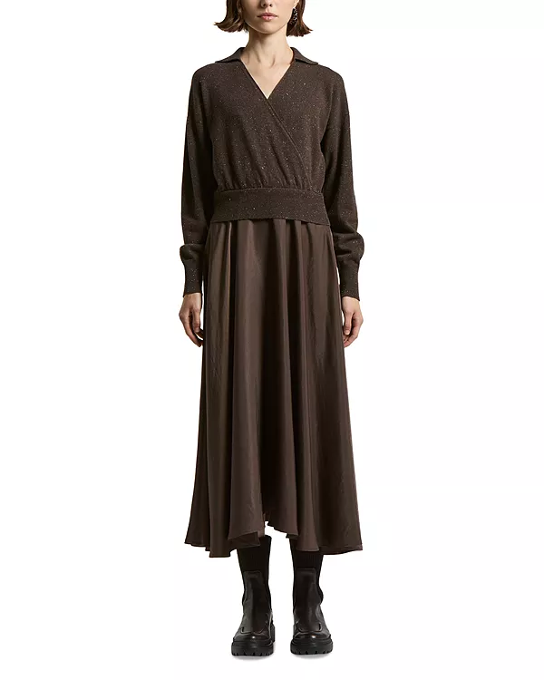 Вязаное платье из двух видов ткани Peserico, коричневый
Вязаное платье из двух видов ткани Peserico, коричневый