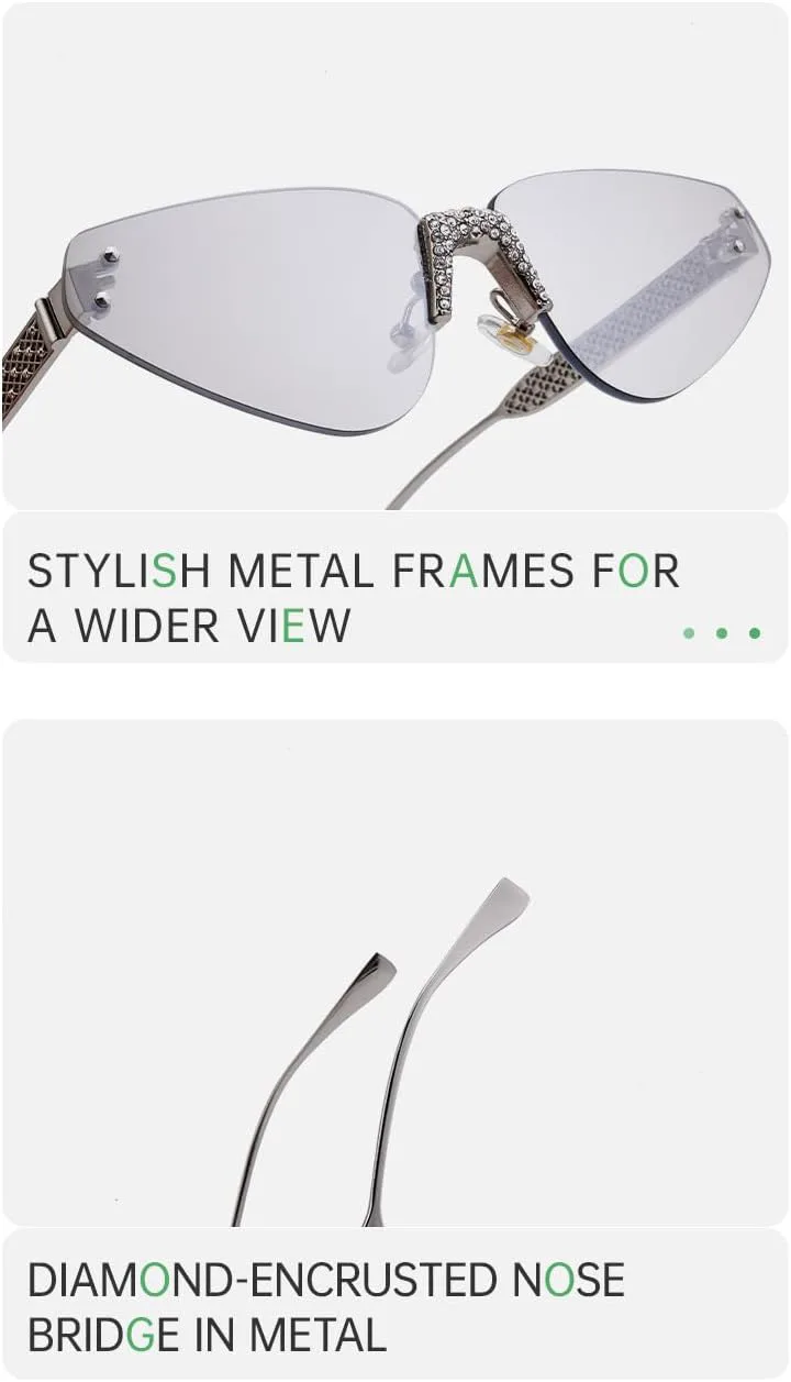 Женские солнцезащитные очки без оправы с бриллиантами — европейский и американский ретро-дизайн | Стиль уличной фотографии на открытом воздухе Gksbnck, C8
Женские солнцезащитные очки без оправы с бриллиантами — европейский и американский ретро-дизайн | Стиль уличной фотографии на открытом воздухе Gksbnck, C8