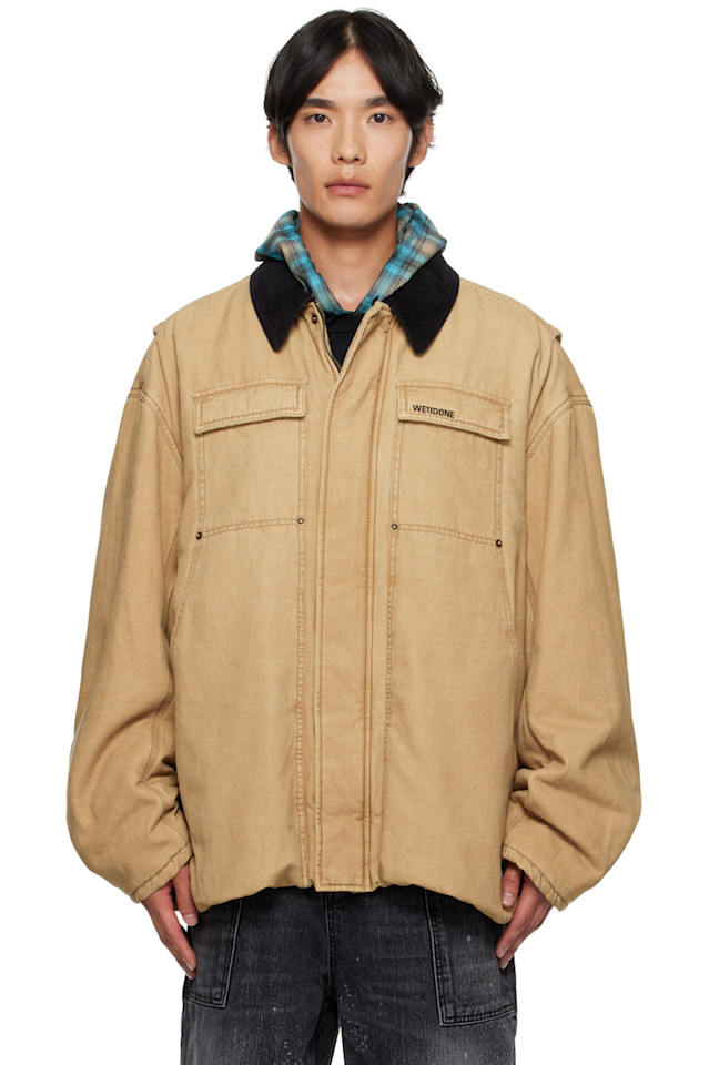 Длинная постиранная рабочая куртка We11Done, бежевый 
Длинная постиранная рабочая куртка We11Done, бежевый