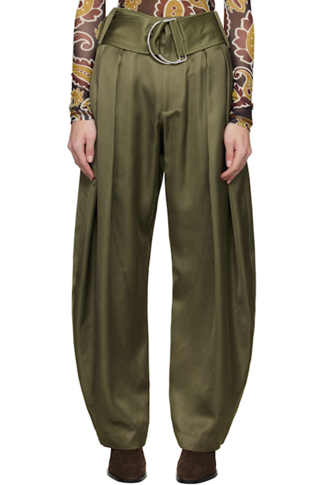 Брюки цвета хаки с D-образным креплением и складками JW Anderson 
Брюки цвета хаки с D-образным креплением и складками JW Anderson