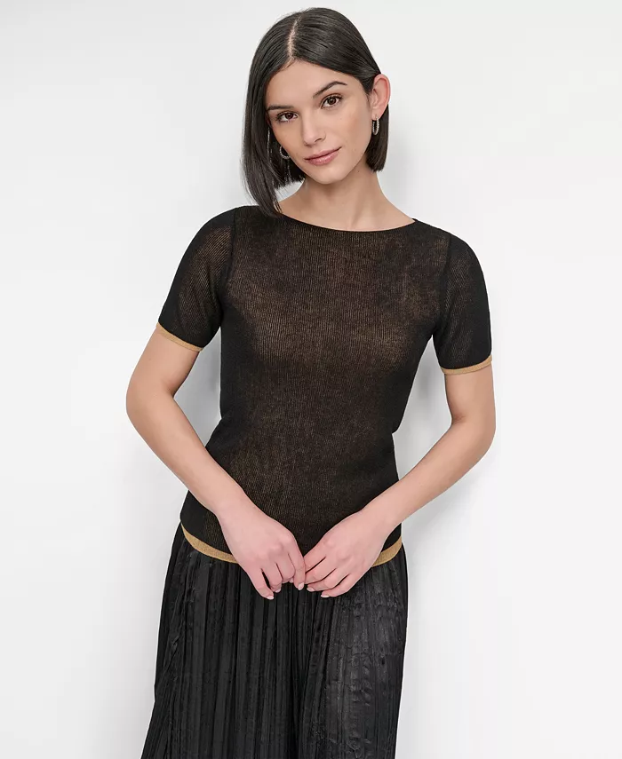 Женский топ с контрастной отделкой в многослойном стиле DKNY, черный
Женский топ с контрастной отделкой в многослойном стиле DKNY, черный