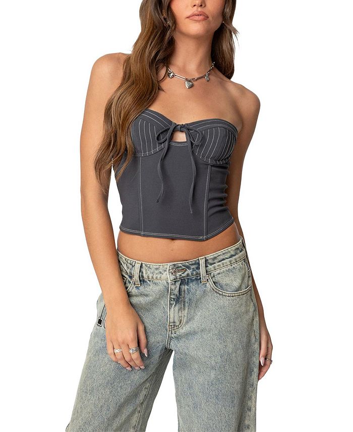 Корсет June без бретелек с завязками спереди Edikted, серый 
Корсет June без бретелек с завязками спереди Edikted, серый