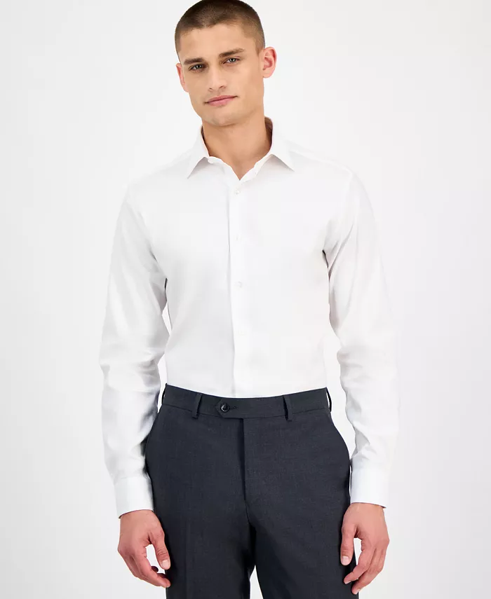 Мужская облегающая рубашка с узором «ёлочка» Alfani, белый 
Мужская облегающая рубашка с узором «ёлочка» Alfani, белый