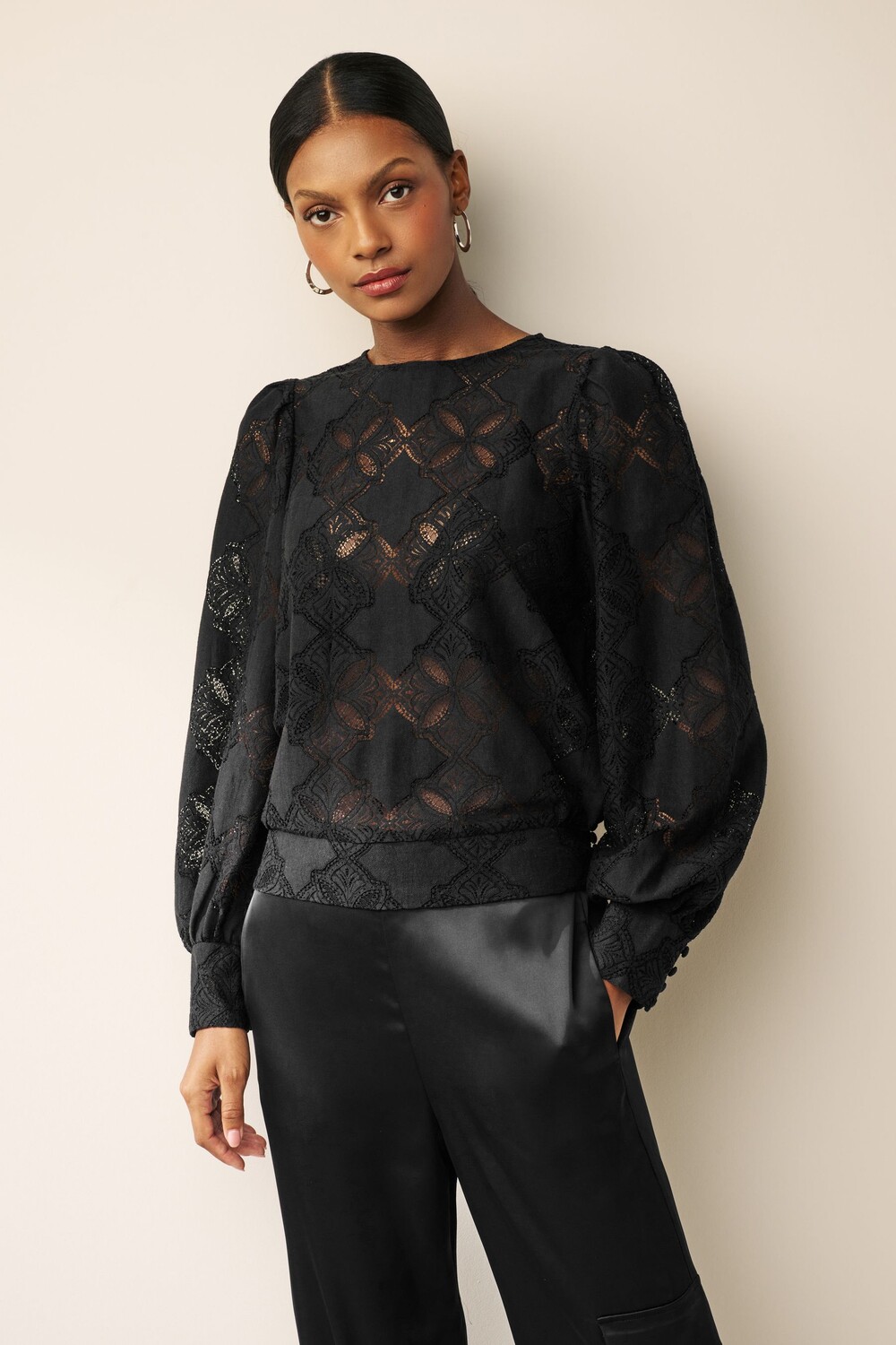 Кружевная блузка с длинными рукавами Next, черный
Кружевная блузка с длинными рукавами Next, черный