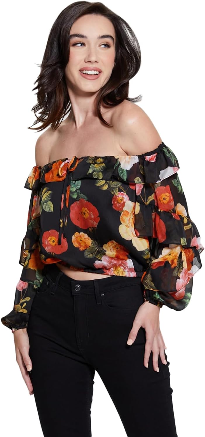 Женский топ GUESS Off Shoulder Shani с рюшами, Peony Charm Print Black
Женский топ GUESS Off Shoulder Shani с рюшами, Peony Charm Print Black