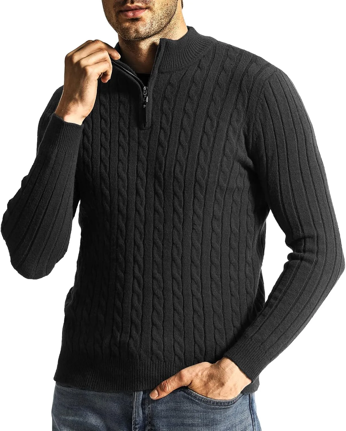 Мужской свитер с четвертью молнией и кабельной вязкой Slim Fit Surenow
Мужской свитер с четвертью молнией и кабельной вязкой Slim Fit Surenow