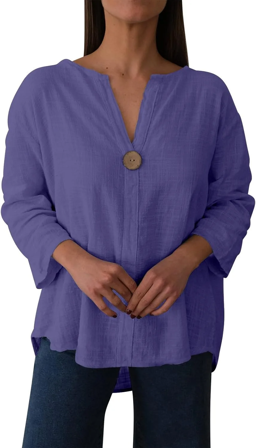 Льняная блузка для женщин с V-образным вырезом на пуговицах, летняя, свободного кроя Floleo
Льняная блузка для женщин с V-образным вырезом на пуговицах, летняя, свободного кроя Floleo