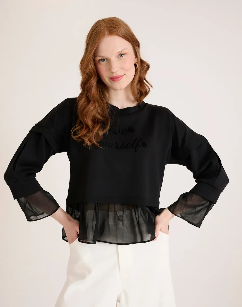 Женская футболка с аппликациями из прозрачной ткани Naf Naf, черный
Женская футболка с аппликациями из прозрачной ткани Naf Naf, черный