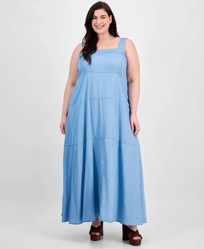 Платье макси размера плюс с квадратным вырезом и присборенной спинкой без рукавов Vince Camuto, синий 
Платье макси размера плюс с квадратным вырезом и присборенной спинкой без рукавов Vince Camuto, синий