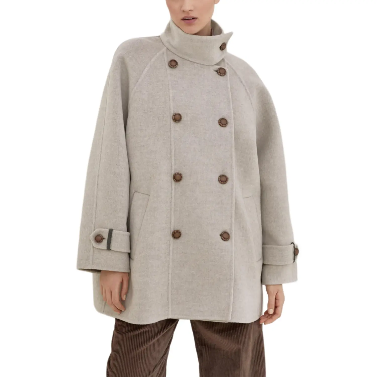 Brunello Cucinelli Двубортное пальто с высоким воротником, Cool Beige
Brunello Cucinelli Двубортное пальто с высоким воротником, Cool Beige