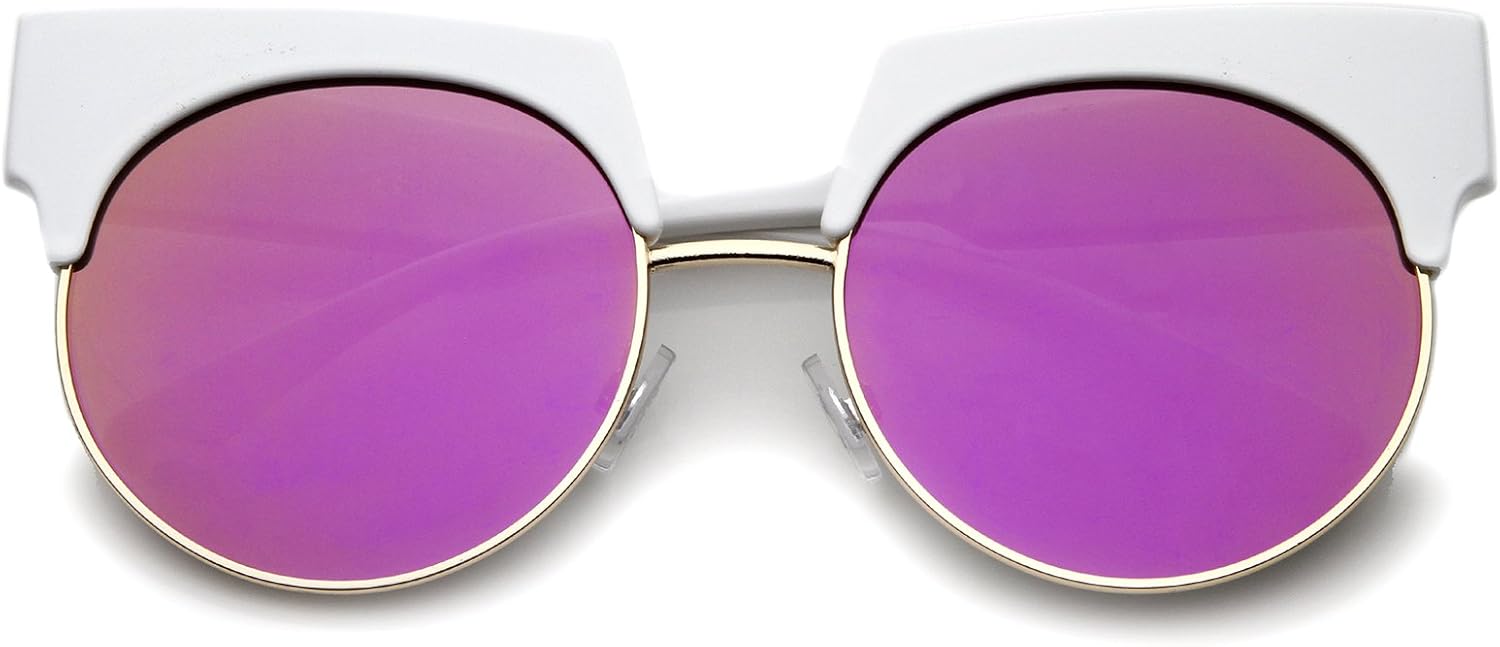 Солнцезащитные очки zeroUV с широкими дужками, цветными зеркальными круглыми линзами, полуободковой оправой в форме «кошачий глаз», диаметр линз 57 мм, White-gold / Magenta Mirror
Солнцезащитные очки zeroUV с широкими дужками, цветными зеркальными круглыми линзами, полуободковой оправой в форме «кошачий глаз», диаметр линз 57 мм, White-gold / Magenta Mirror