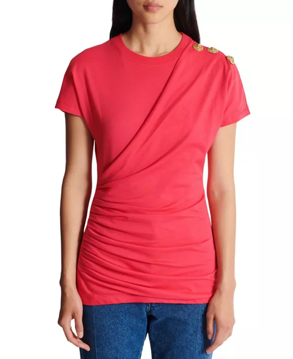 Драпированная футболка с пуговицами Balmain, розовый
Драпированная футболка с пуговицами Balmain, розовый