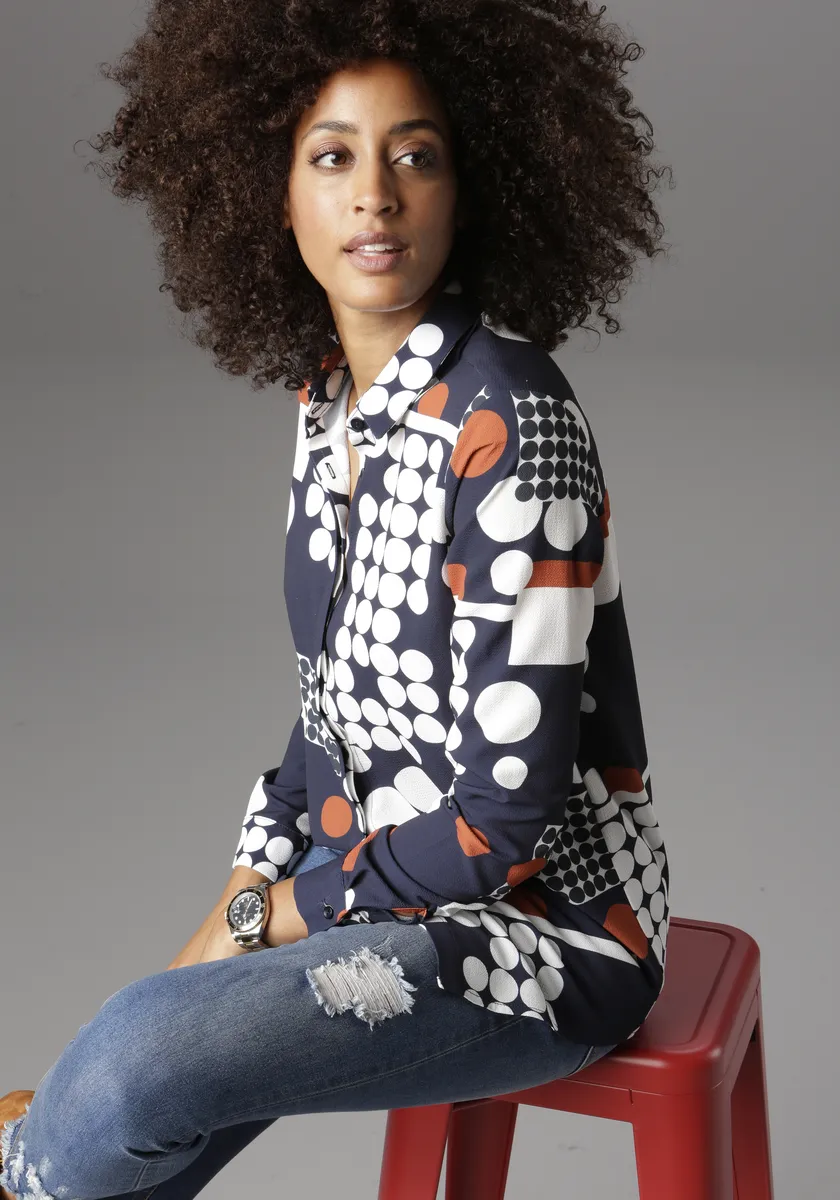 Блузка-рубашка Aniston SELECTED с современным точечным принтом, белый
Блузка-рубашка Aniston SELECTED с современным точечным принтом, белый