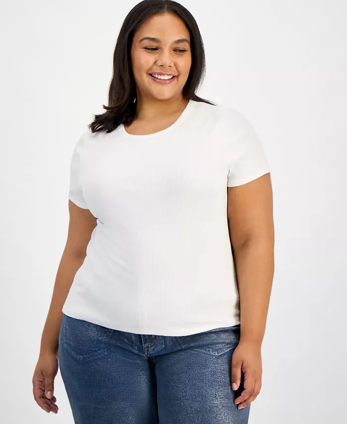 Трендовая футболка больших размеров с круглым вырезом и фольгой Bar III, белый
Трендовая футболка больших размеров с круглым вырезом и фольгой Bar III, белый