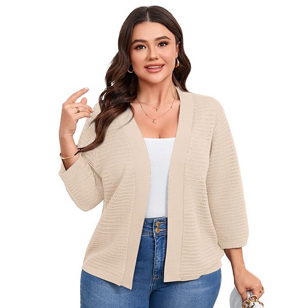 Кардиган с 3/4 рукавом для женщин Plus size, легкая вязаная кофта с ажуром Seoria, Beige
Кардиган с 3/4 рукавом для женщин Plus size, легкая вязаная кофта с ажуром Seoria, Beige