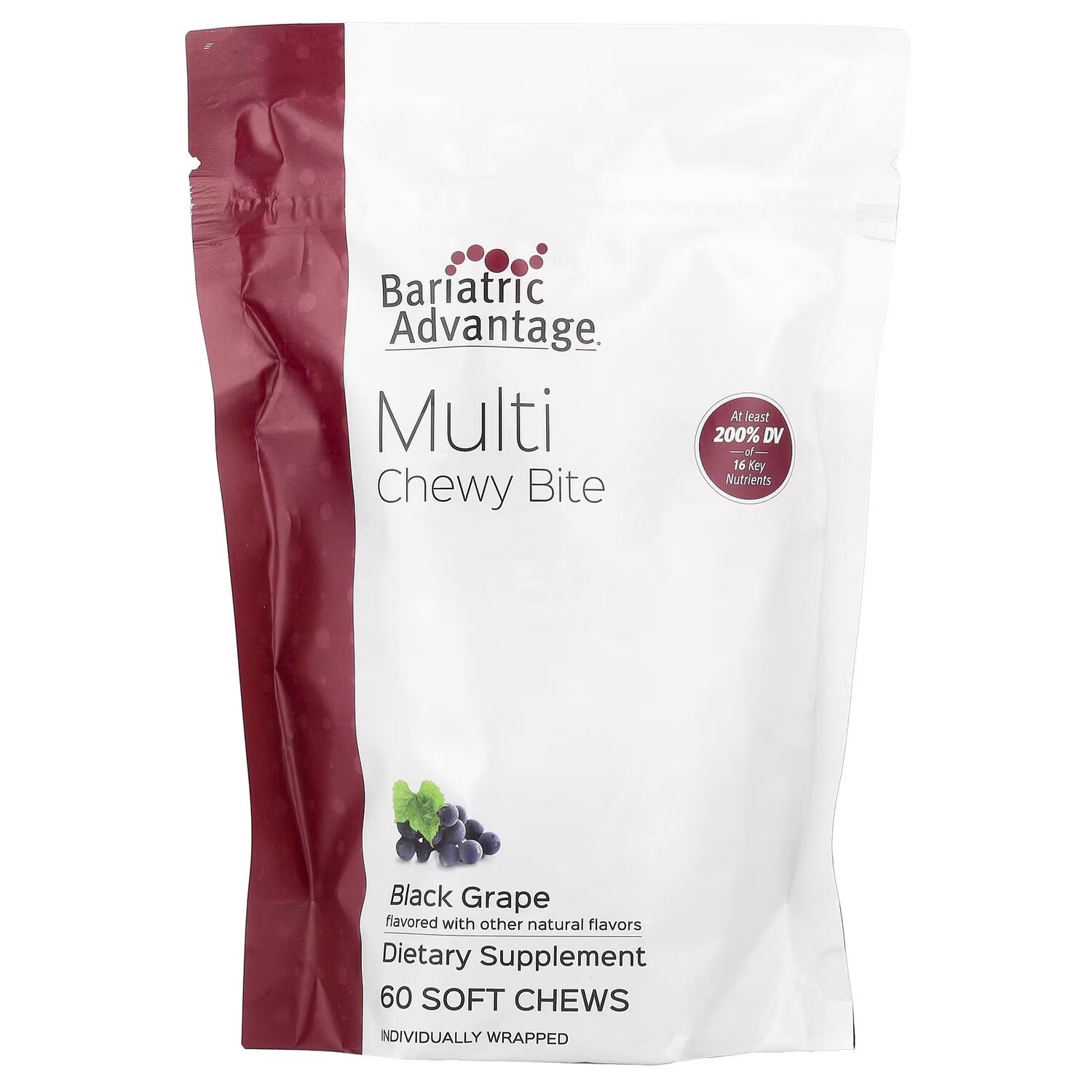 Multi Chewy Bite, Черный виноград, 60 мягких жевательных конфет Bariatric Advantage
Multi Chewy Bite, Черный виноград, 60 мягких жевательных конфет Bariatric Advantage