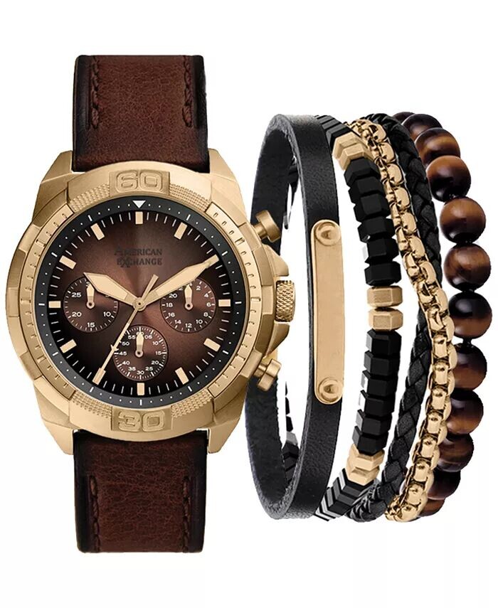 Подарочный набор мужских часов с коричневым ремешком из искусственной кожи 51 мм American Exchange, коричневый
Подарочный набор мужских часов с коричневым ремешком из искусственной кожи 51 мм American Exchange, коричневый