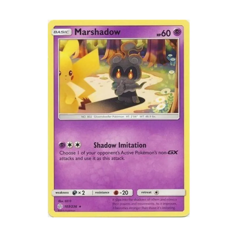 CCG Marshadow (R) # 103/236 (обратная голография), Pokemon - SM - Cosmic Eclipse - Singles
CCG Marshadow (R) # 103/236 (обратная голография), Pokemon - SM - Cosmic Eclipse - Singles