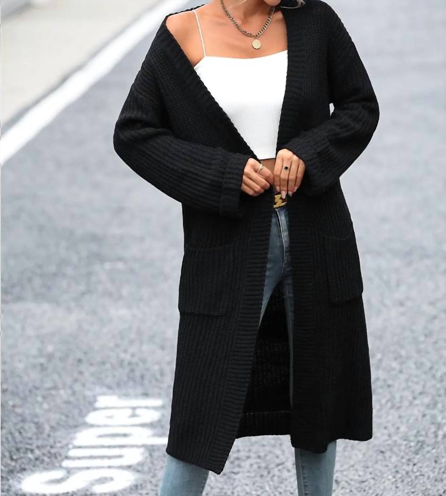 Вязаный длинный кардиган нараспашку в черном цвете EPretty
Вязаный длинный кардиган нараспашку в черном цвете EPretty