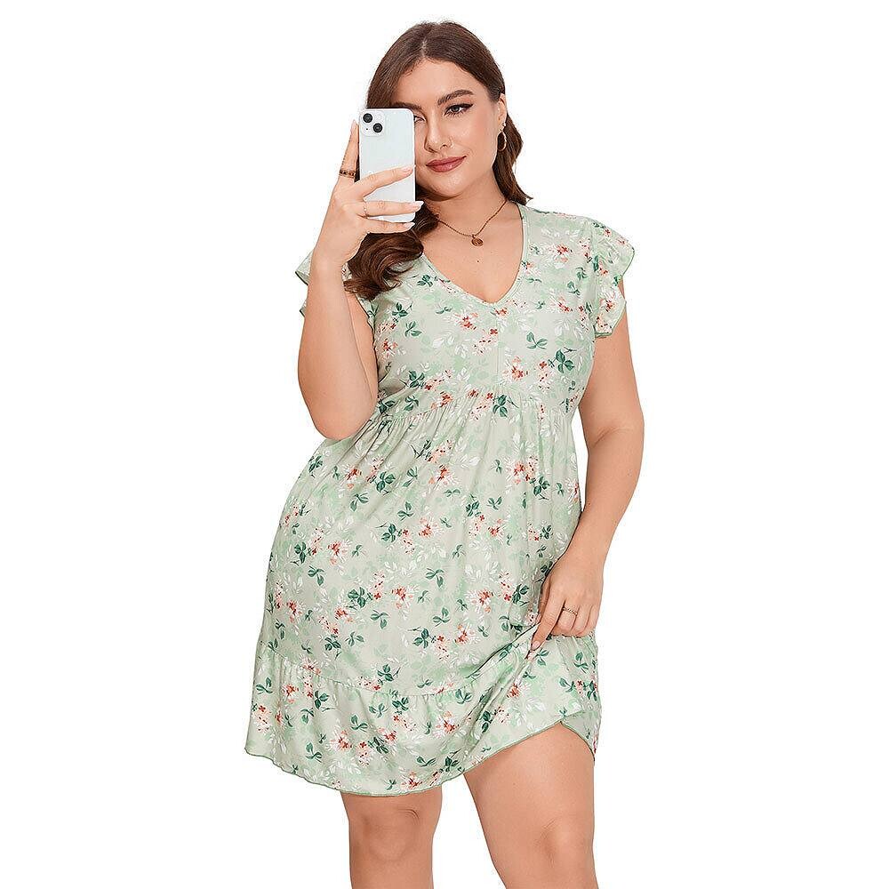 Женское платье больших размеров с V-образным вырезом и запахом, повседневное летнее платье миди с высокой талией и короткими рукавами с рюшами MISSKY, цвет Green Pink
Женское платье больших размеров с V-образным вырезом и запахом, повседневное летнее платье миди с высокой талией и короткими рукавами с рюшами MISSKY, цвет Green Pink