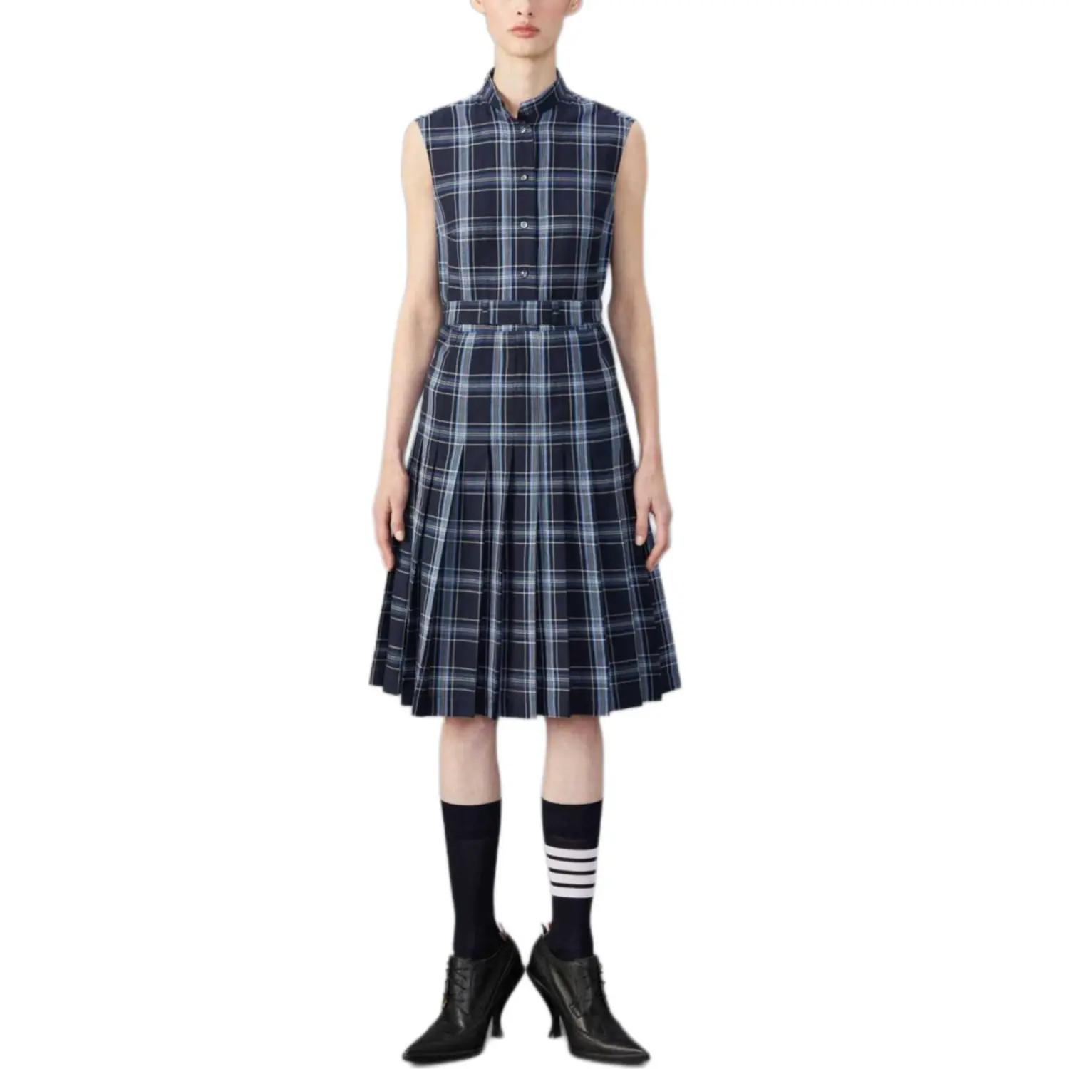 Клетчатое плиссированное платье-рубашка THOM BROWNE, marine синий
Клетчатое плиссированное платье-рубашка THOM BROWNE, marine синий