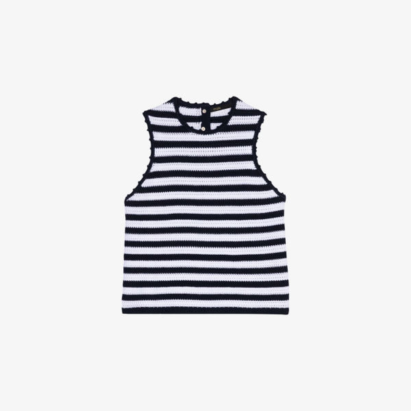 Топ Maje без рукавов с вязаным крючком узором в полоску, черно-белый
Топ Maje без рукавов с вязаным крючком узором в полоску, черно-белый