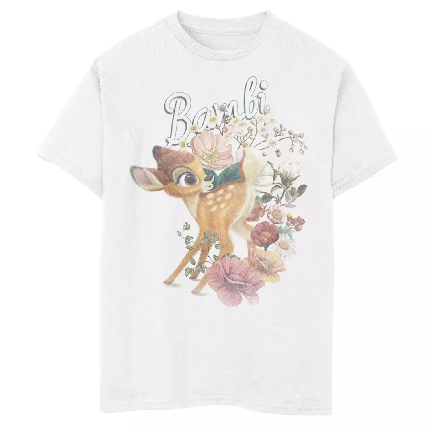 Винтажная футболка с цветочным плакатом и графическим рисунком Disney's Bambi для мальчиков 8–20 лет Disney