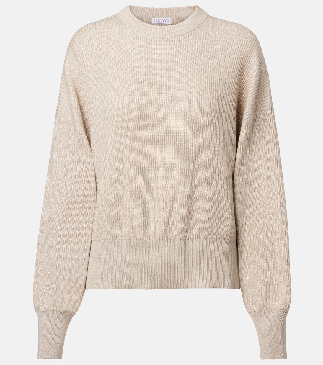 Свитер из кашемира в рубчик Brunello Cucinelli, Feather+Beige 
Свитер из кашемира в рубчик Brunello Cucinelli, Feather+Beige