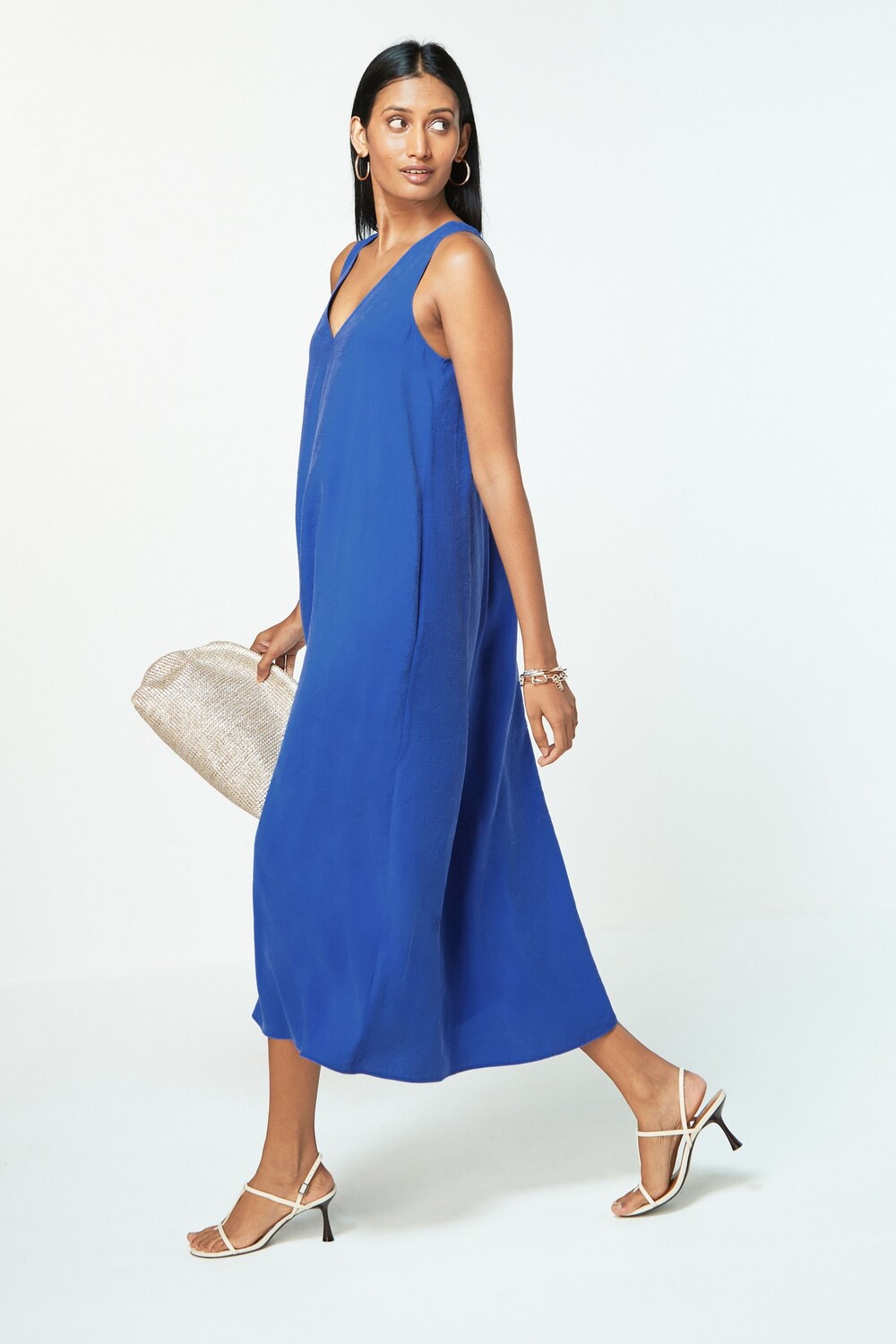 Простое платье миди без рукавов с V-образным вырезом Next, синий
Простое платье миди без рукавов с V-образным вырезом Next, синий