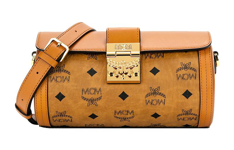 Сумка-цилиндр MCM Tracy Visetos из кожи с покрытием, женская маленькая наплечная сумка через плечо