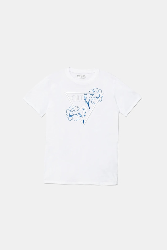 Детская хлопковая футболка Guess, белый 
Детская хлопковая футболка Guess, белый