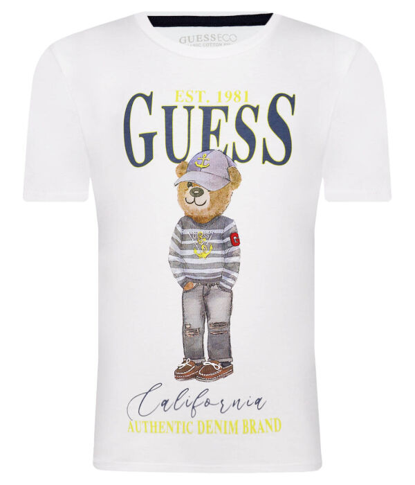 Футболка детская Guess с изображением медведя, белый
Футболка детская Guess с изображением медведя, белый