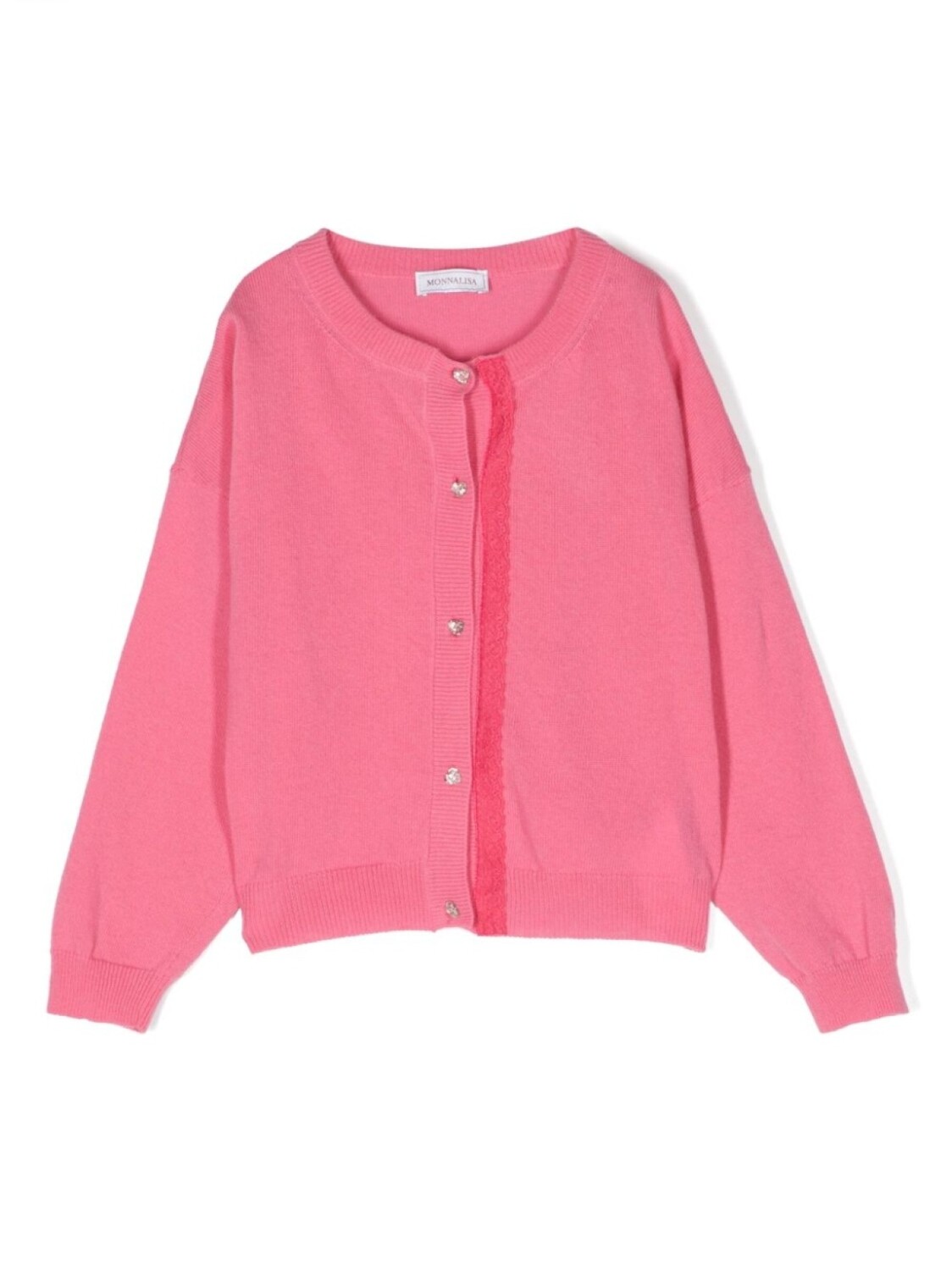 Monnalisa шерстяной кардиган с кружевом, розовый 
Monnalisa шерстяной кардиган с кружевом, розовый