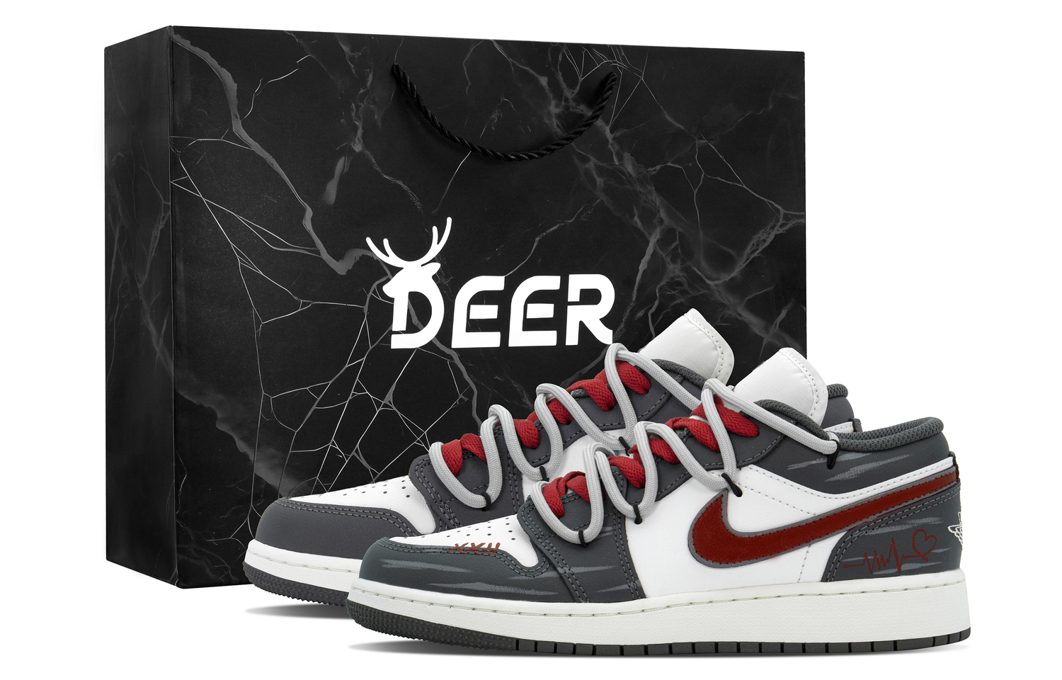 Jordan Кроссовки Air 1 DEER с мониторингом сердечного ритма, износостойкие, низкие, винтажные, баскетбольные, унисекс, серый с красным
Jordan Кроссовки Air 1 DEER с мониторингом сердечного ритма, износостойкие, низкие, винтажные, баскетбольные, унисекс, серый с красным