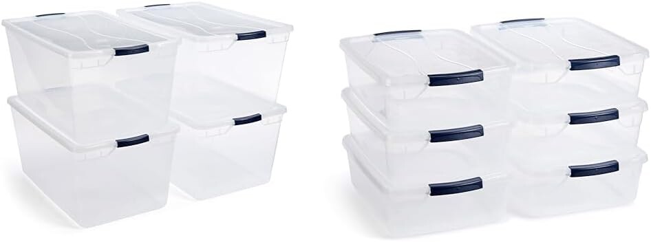 Rubbermaid Cleverstore Прозрачные штабелируемые большие пластиковые контейнеры для хранения на 95 литров с крышками (4 упаковки) и прозрачные штабелируемые пластиковые контейнеры на 16 литров (6 штук)
Rubbermaid Cleverstore Прозрачные штабелируемые большие пластиковые контейнеры для хранения на 95 литров с крышками (4 упаковки) и прозрачные штабелируемые пластиковые контейнеры на 16 литров (6 штук)