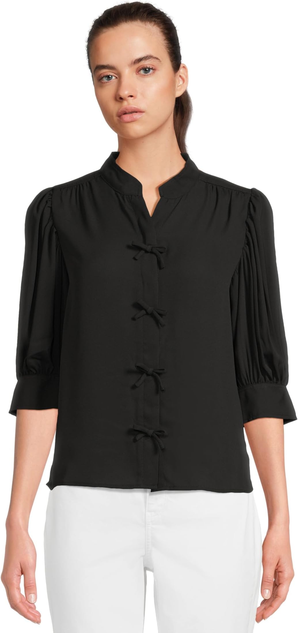 Блуза CeCe Elbow Sleeve Bow Placket Blouse, Rich Black
Блуза CeCe Elbow Sleeve Bow Placket Blouse, Rich Black