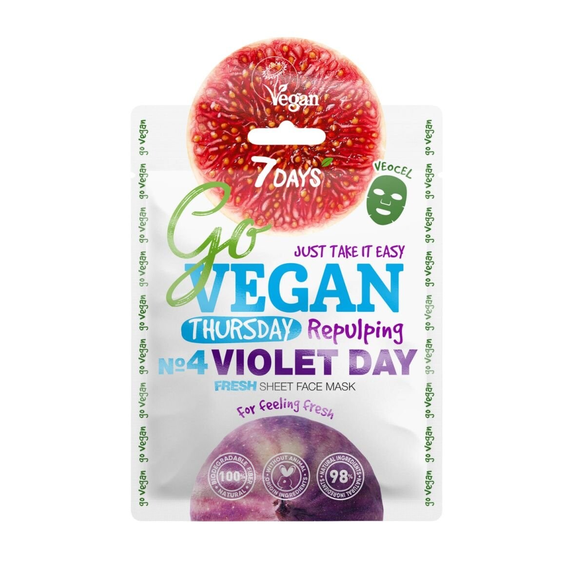 7Days, GoVegan, питательная и снимающая стресс тканевая маска Четверг VIOLET DAY, инжир, черника и гиалуроновая кислота, 25 г
7Days, GoVegan, питательная и снимающая стресс тканевая маска Четверг VIOLET DAY, инжир, черника и гиалуроновая кислота, 25 г