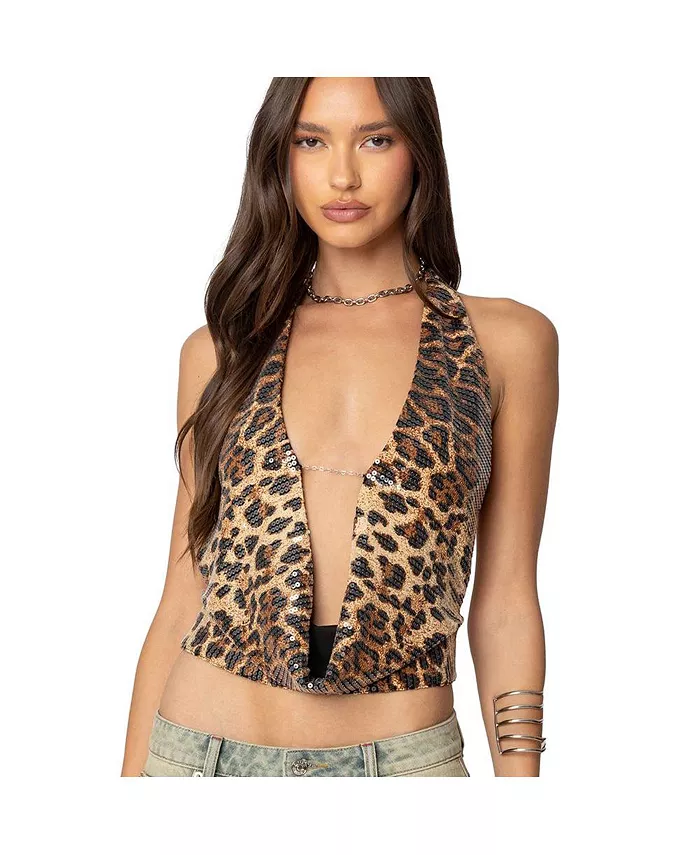 Женский топ с леопардовым принтом и пайетками, воротник-хомут Edikted, мультиколор
Женский топ с леопардовым принтом и пайетками, воротник-хомут Edikted, мультиколор