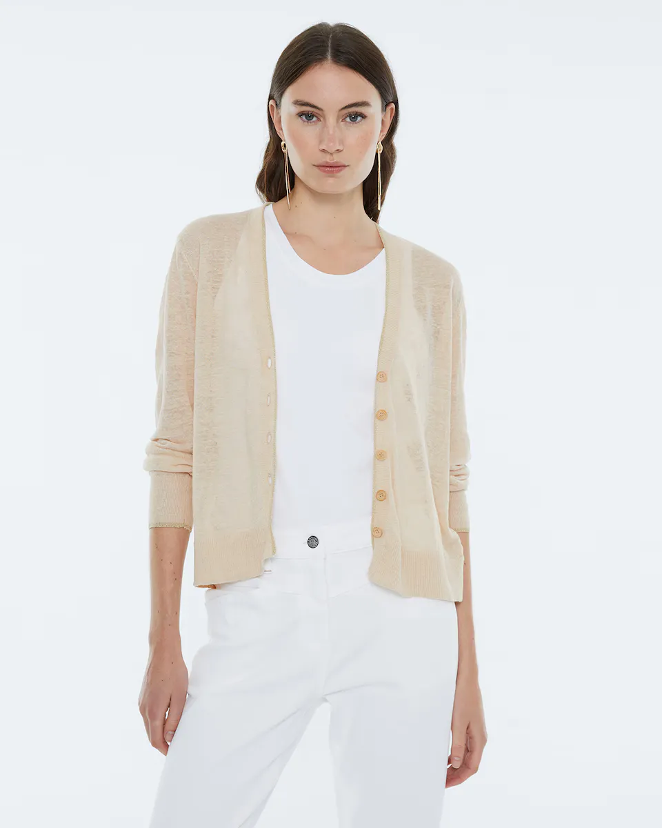 Женский кардиган с V-образным вырезом и длинными рукавами Andam, бежевый 
Женский кардиган с V-образным вырезом и длинными рукавами Andam, бежевый