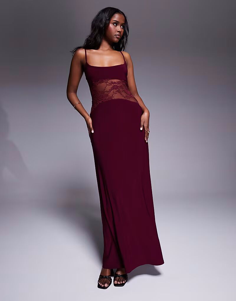 Платье макси с кружевными вставками ASOS DESIGN бордового цвета
Платье макси с кружевными вставками ASOS DESIGN бордового цвета