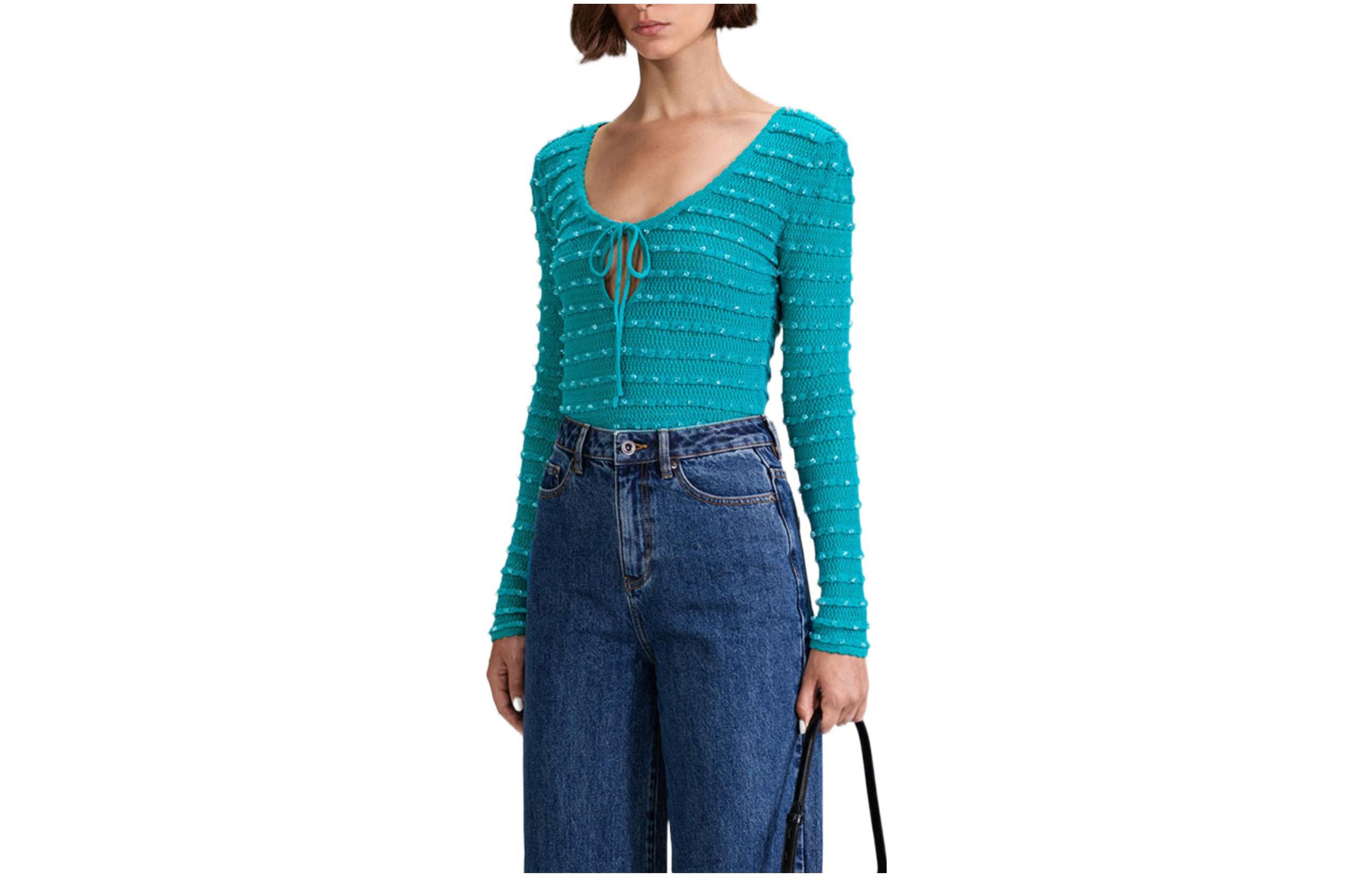 Трикотажная бирюзовая футболка Self-portrait 
Трикотажная бирюзовая футболка Self-portrait