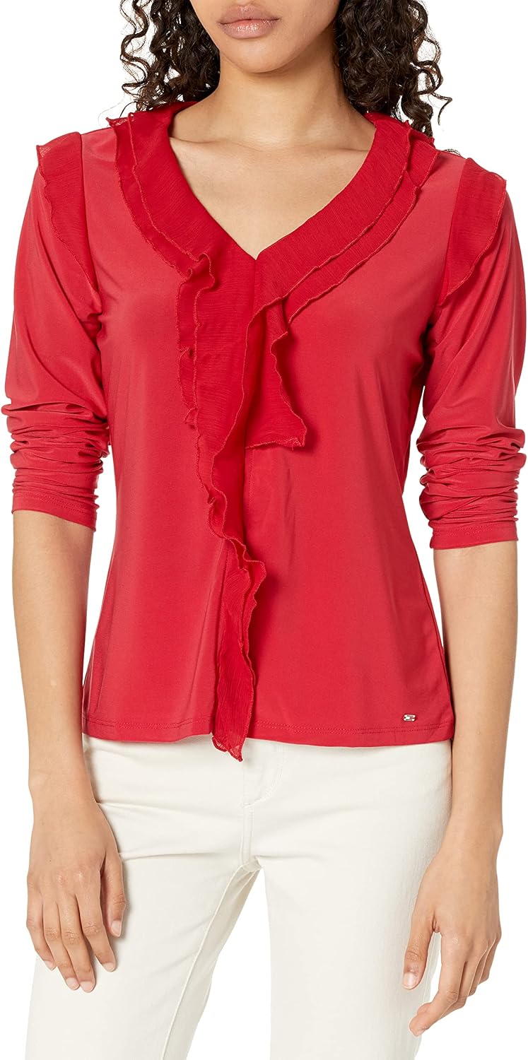 Женская однотонная блузка Tommy Hilfiger с длинными рукавами и оборками из комбинированной ткани, Chili Pepper
Женская однотонная блузка Tommy Hilfiger с длинными рукавами и оборками из комбинированной ткани, Chili Pepper