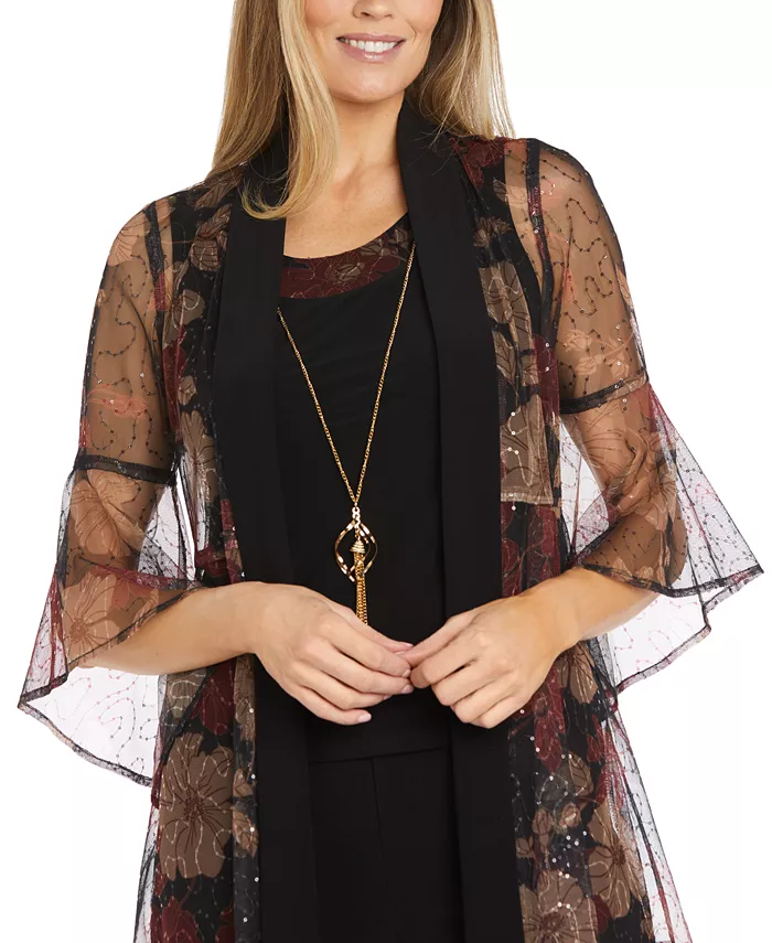 Женский комплект из жакета и брюк из фольгированного кружева R & M Richards, черный
Женский комплект из жакета и брюк из фольгированного кружева R & M Richards, черный