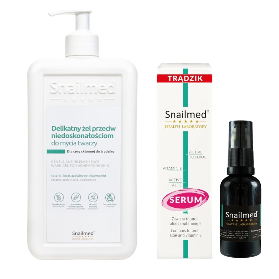 Snailmed Dermocosmetic Set деликатный гель для умывания лица против несовершенств для кожи, склонной к акне 500 мл + Сыворотка против акне 30 мл
Snailmed Dermocosmetic Set деликатный гель для умывания лица против несовершенств для кожи, склонной к акне 500 мл + Сыворотка против акне 30 мл